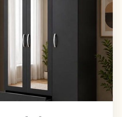Black three door wardrobe with mirror panels